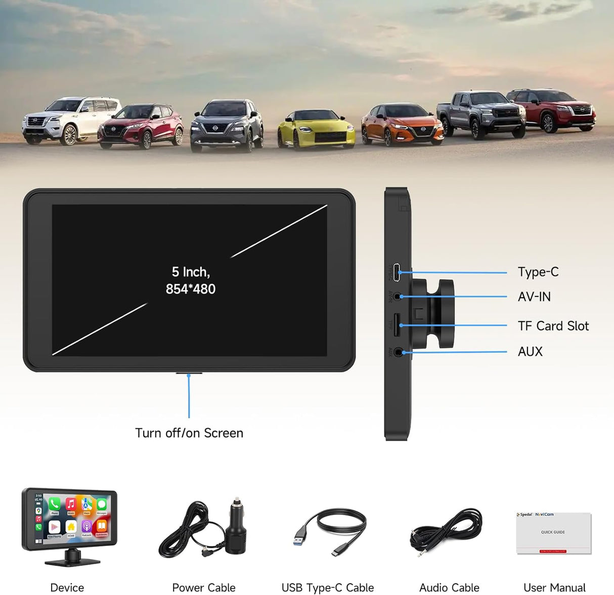 CL518-5 Inch Portable Car Stereo Wireless CarPlay with 2.5K Dashcam –  Spedal-Store