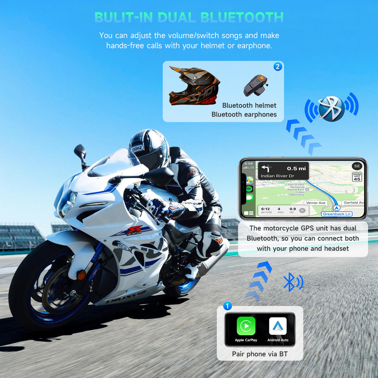 NaviCam CL873- 6.25" Multifunction Motorcycle GPS / Motorcycle Cameras& TPMS