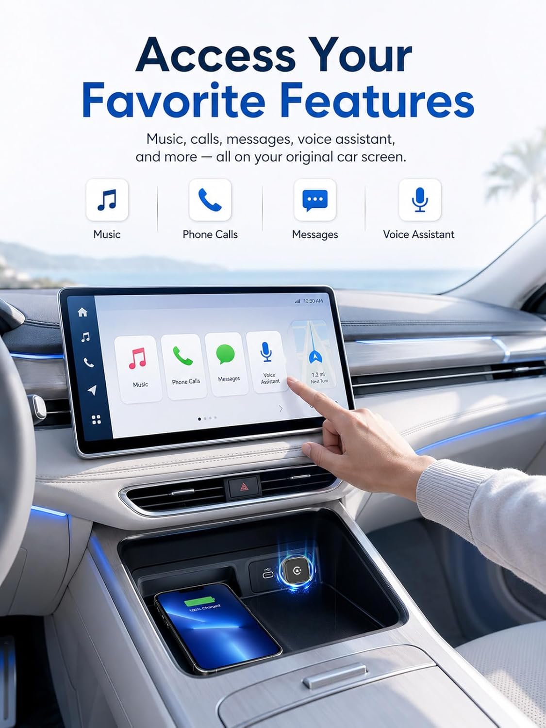 Hyphoon Mini Wireless CarPlay & Android Auto Adapter, Low-Profile USB-A 2-in-1 Wireless Adapter for Factory Wired CarPlay/Android Auto Cars, Plug-in Once Auto Reconnect, 5GHz WiFi, USB-C Adapter Included