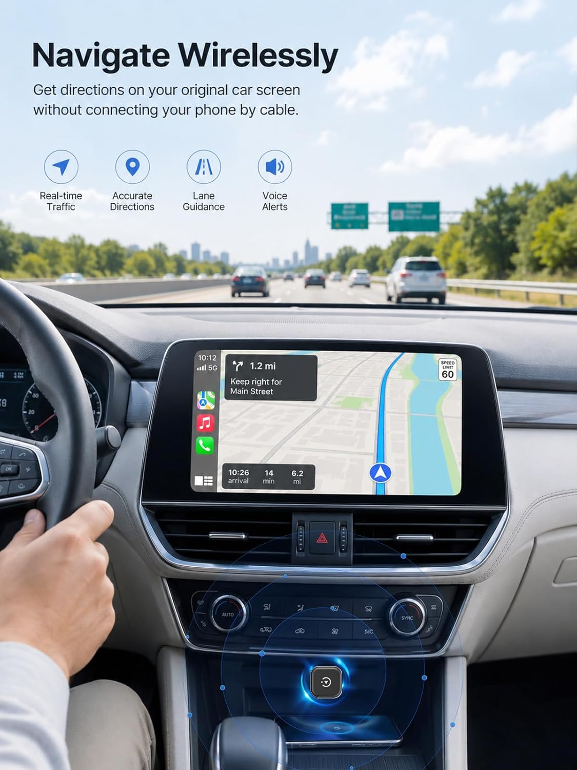 Hyphoon Mini Wireless CarPlay & Android Auto Adapter, Low-Profile USB-A 2-in-1 Wireless Adapter for Factory Wired CarPlay/Android Auto Cars, Plug-in Once Auto Reconnect, 5GHz WiFi, USB-C Adapter Included