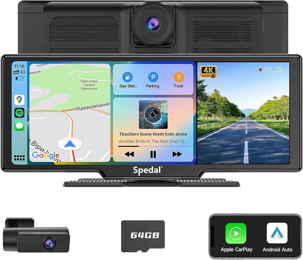 CL860-Portable 9.3 Wireless CarPlay Car Stereo with Dash Cam