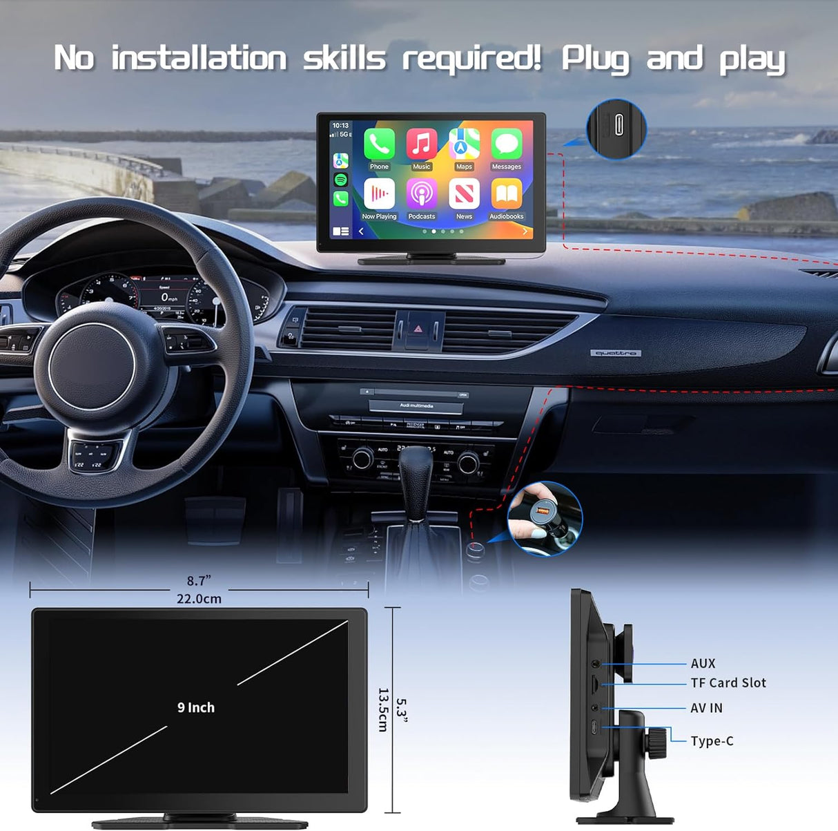 CL811-9" Car Play Screen with 2K Dash Cam/1080P Backup Camera