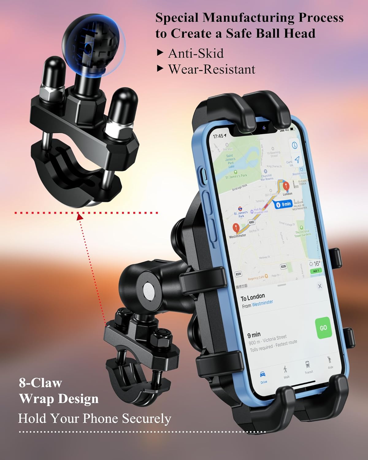 Motorcycle Phone Holder with Vibration Dampener Anti Shock