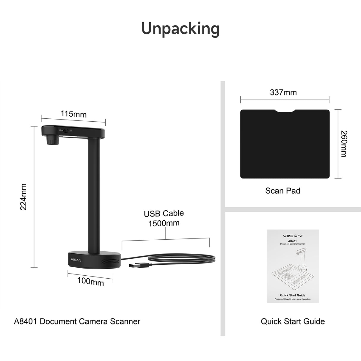 VIISAN A8401 16MP Portable Document Scanner Camera, A4 Capture, USB Document Camera with Deskewing, Multi-Page Scanning, Pocket Book Scanning, OCR & TTS, Compatible with Windows & macOS