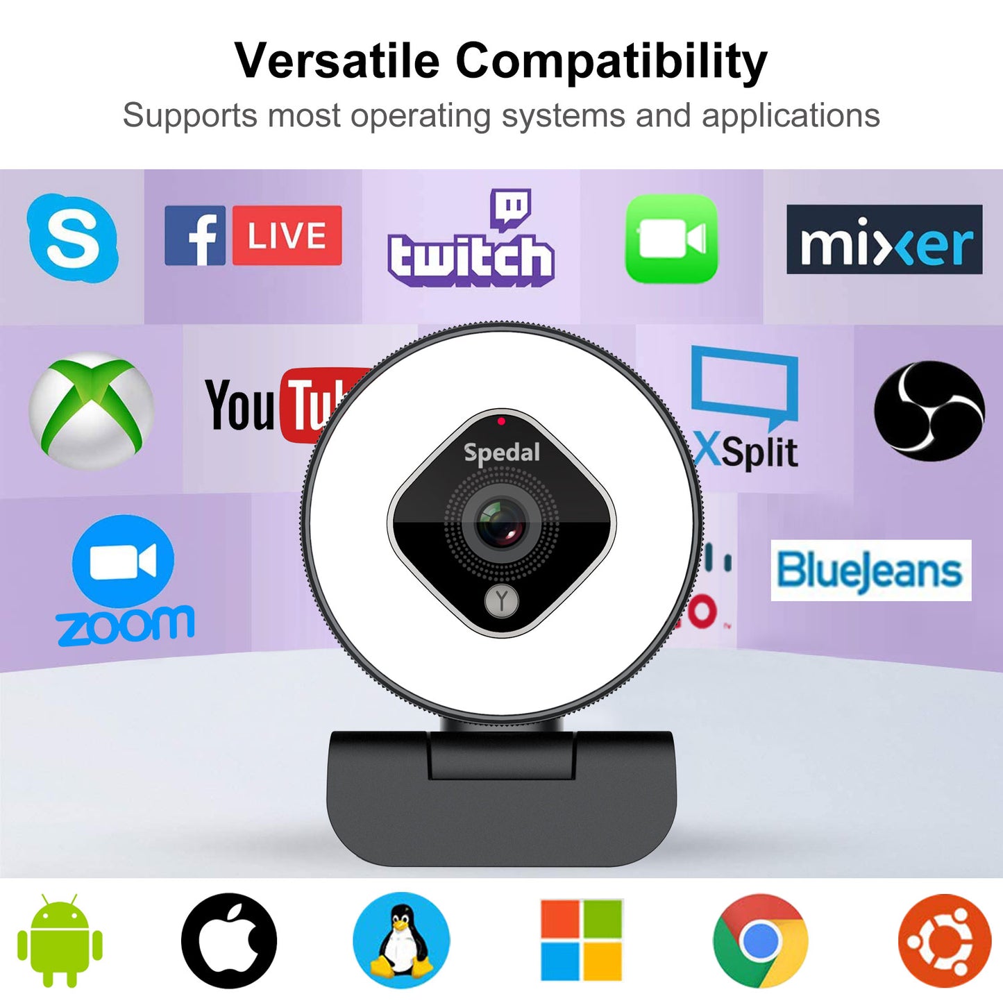 Spedal AF962 USB Streaming Webcam with Ring Light
