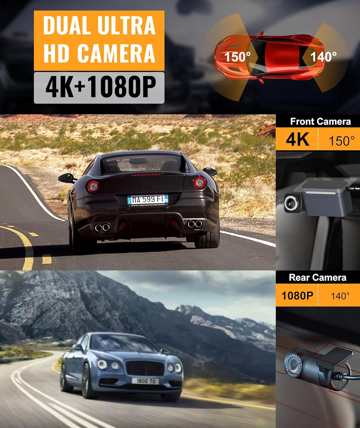DKK Dash Cam Front and Rear, Mini Dash Cam 1080P Full HD with