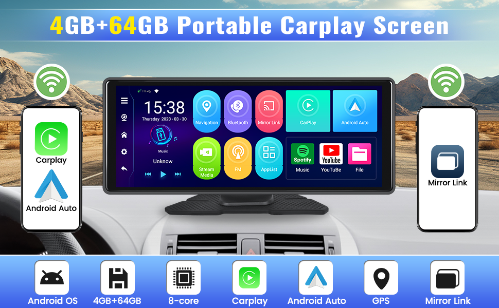 Spedal A830-10.26" Android Monitor 2+32G Android Auto Bluetooth & 1080P Rear Cam