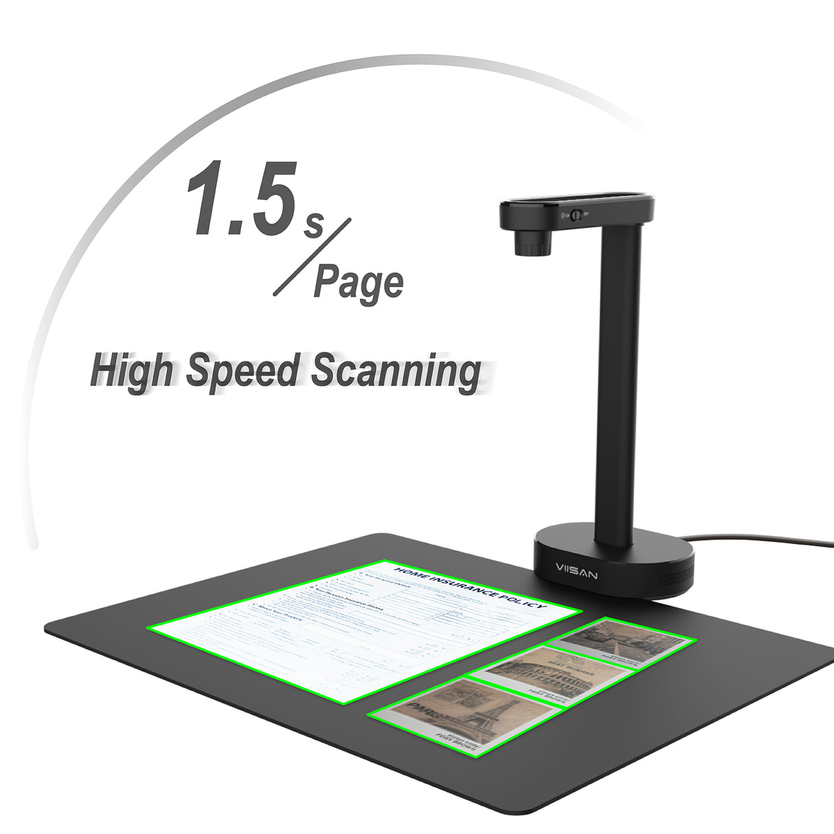 VIISAN A8401 16MP Portable Document Scanner Camera, A4 Capture, USB Document Camera with Deskewing, Multi-Page Scanning, Pocket Book Scanning, OCR & TTS, Compatible with Windows & macOS