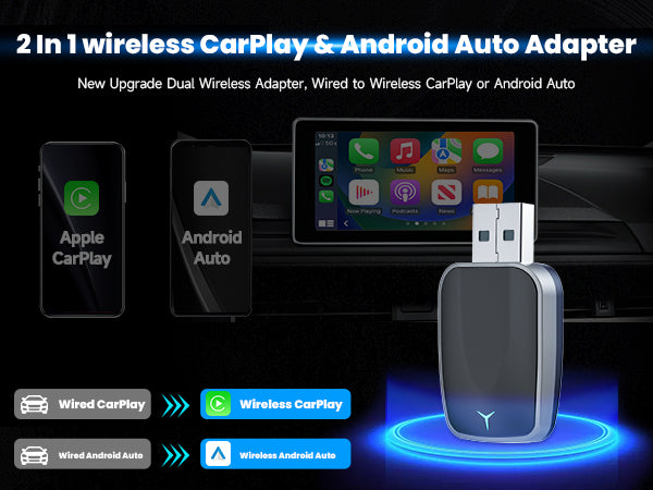 2-in-1 with USB interface Wired to Wireless CarPlay Adapter & Android Auto Adapter