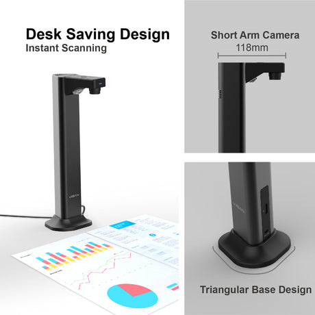 VIISAN DL8 Ultra Smart Document Scanner, USB Book Scanner with Asymmetric Lighting Tech, OCR Auto-Flatten & Deskew, 13MP Document Camera for Desktop/Laptop, Capture Size A3, Works with Windows & macOS