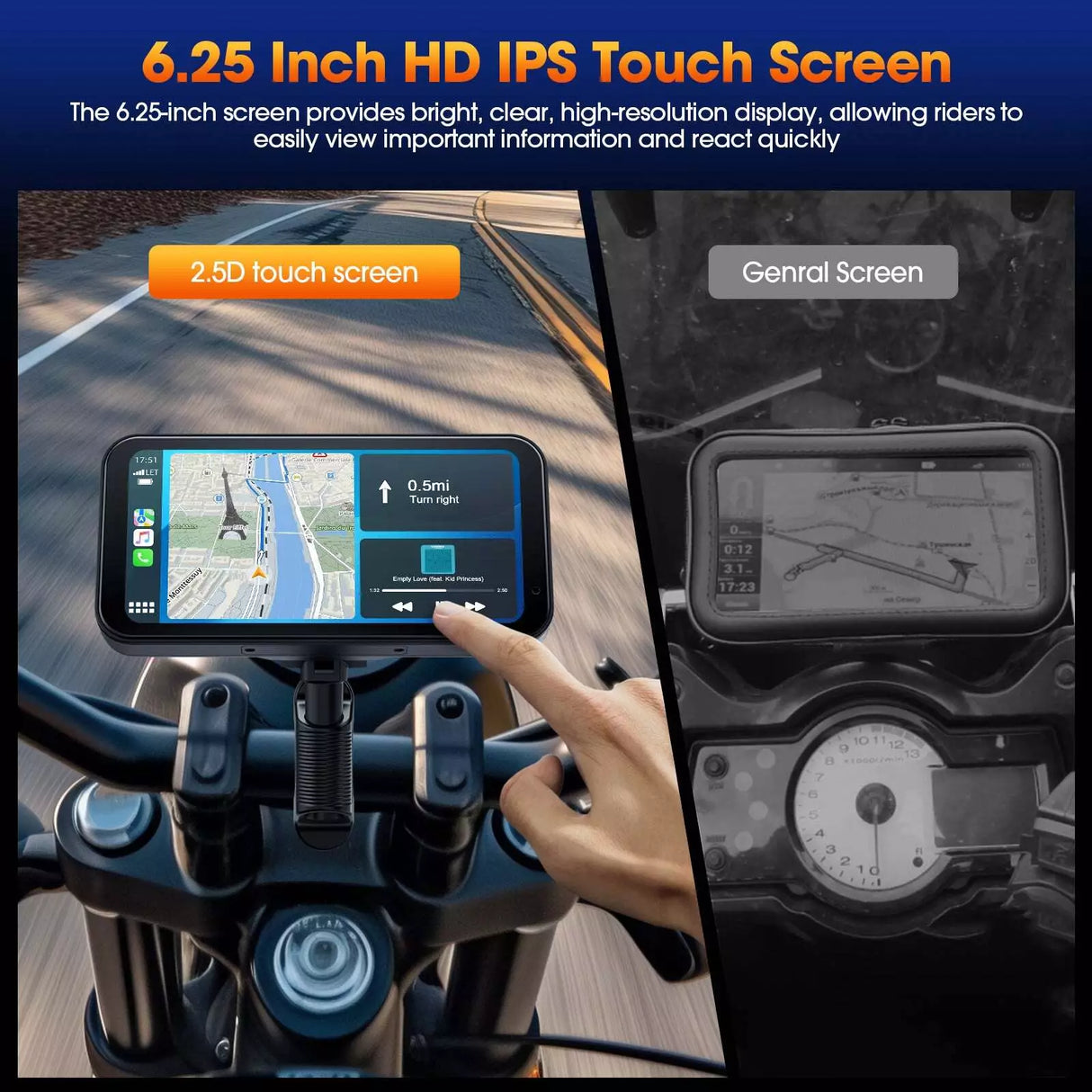 L300 -6.25 Inch Portable Mototorcycl Wireless Apple Carplay/Android Auto GPS Navigator