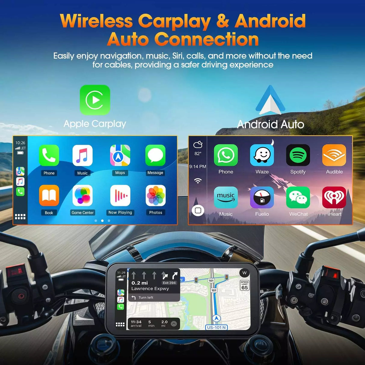 L300 -6.25 Inch Portable Mototorcycl Wireless Apple Carplay/Android Auto GPS Navigator