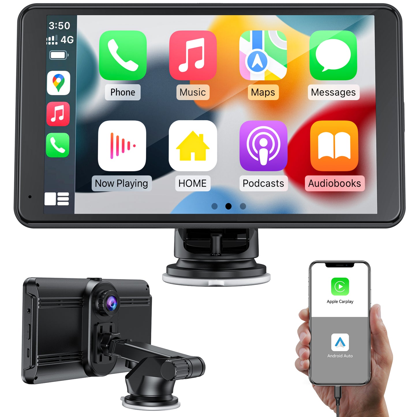 Spedal CL796N - Portable Wired Car Stereo with Apple Carplay & Android Auto with Dashcam