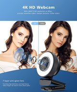 AF966-4K Webcam with Ring Light Dual Mics