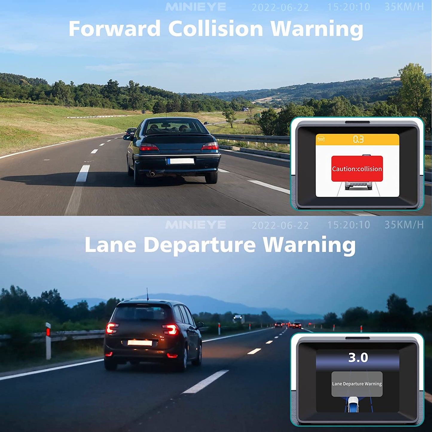 MINIEYE AI Collision Avoidance Device - Smart Dash Cam with ADAS