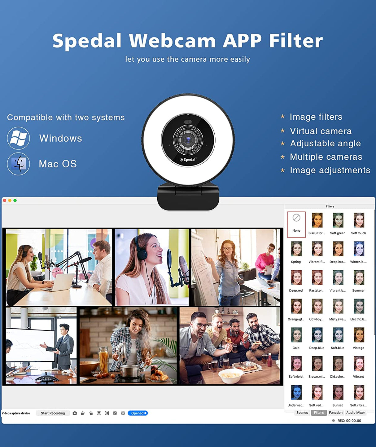 AF966-4K Webcam with Ring Light Dual Mics – Spedal-Store